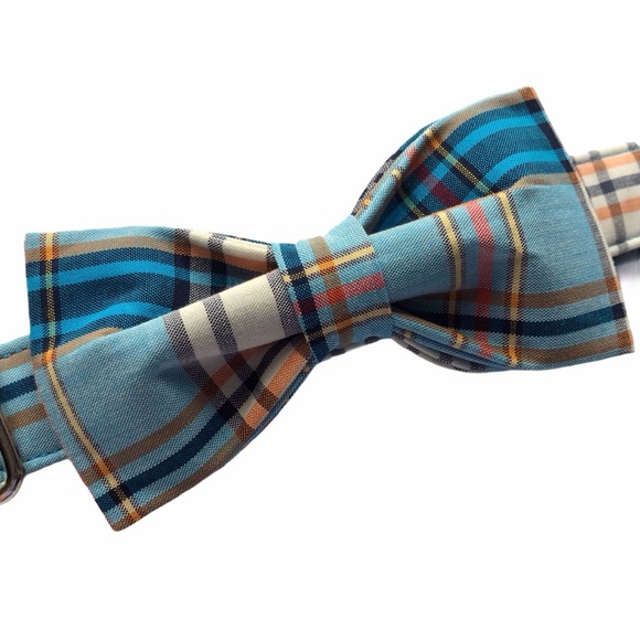 Dog Collar Bow Tie Blue Plaid NEW - Picture 6 of 14